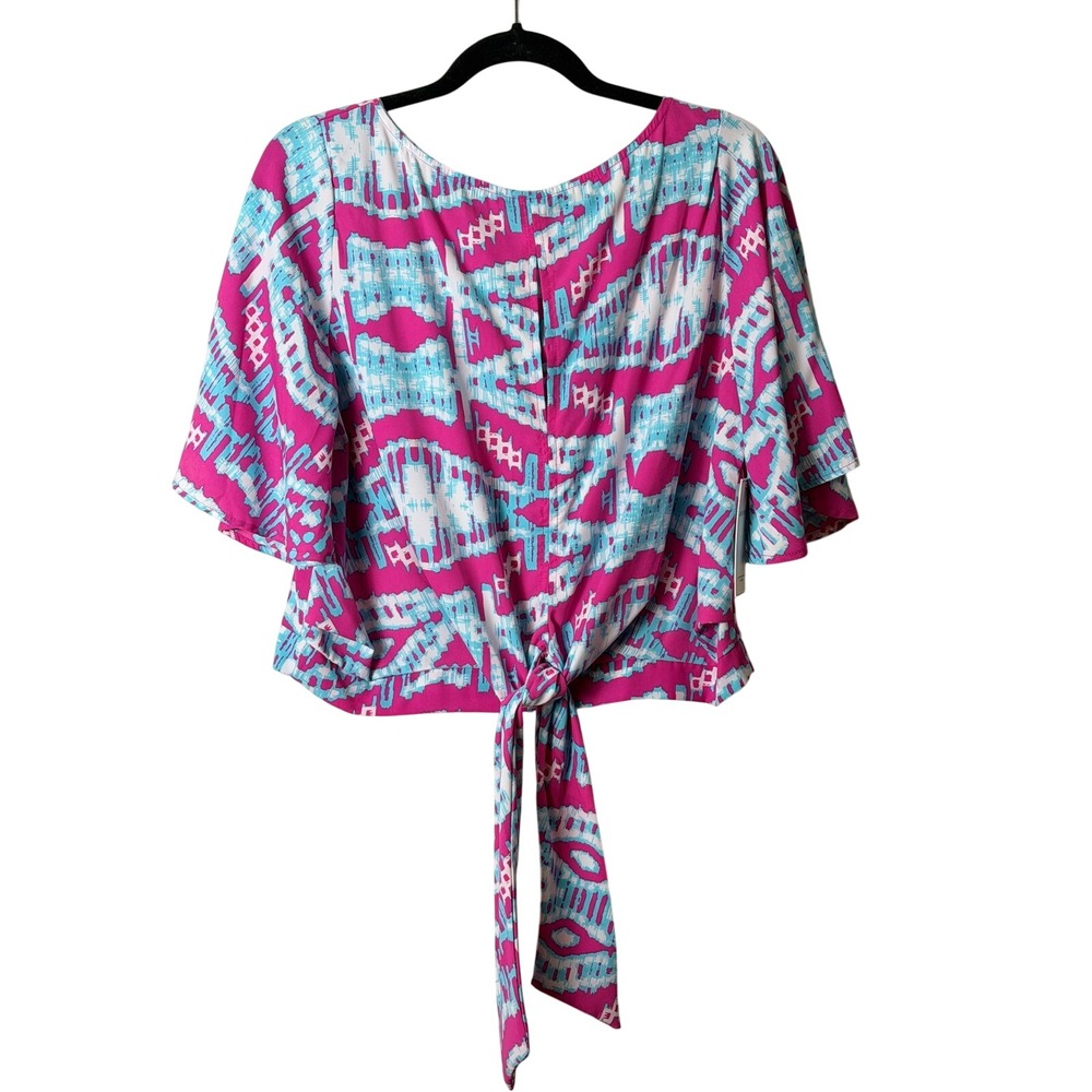 Tyche Pink & Blue Crop Top Tie Waist Flowy Bright Festival Boho Large
